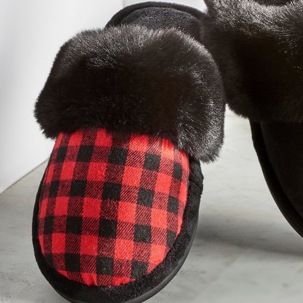 Charlie Paige Plaid & Fur Slippers LAST ONE!